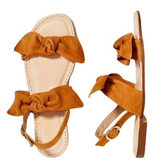 Anthropologie x Farylrobin Slingback Sandals Double Bow Suede Leather Brown 6.5 - Picture 2 of 10